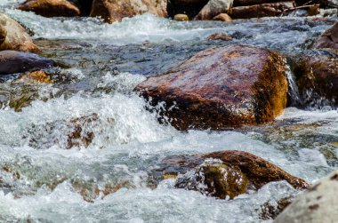Yazın kayalık dağ nehir suyu ipeği. dağ nehri.