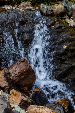 Yazın kayalık dağ nehir suyu ipeği. dağ nehri.