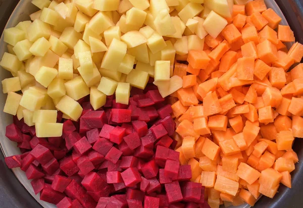 Vegetables for steaming. Mixed cubes of vegetables. Healthy food