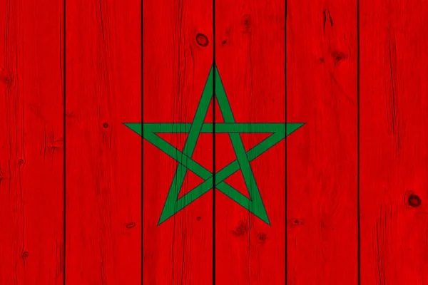 Morocco flag painted on old wood plank