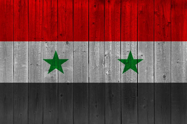 syria flag painted on old wood plank