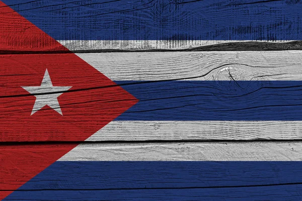 Cuba flag painted on old wood plank