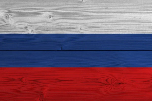 russia flag painted on old wood plank