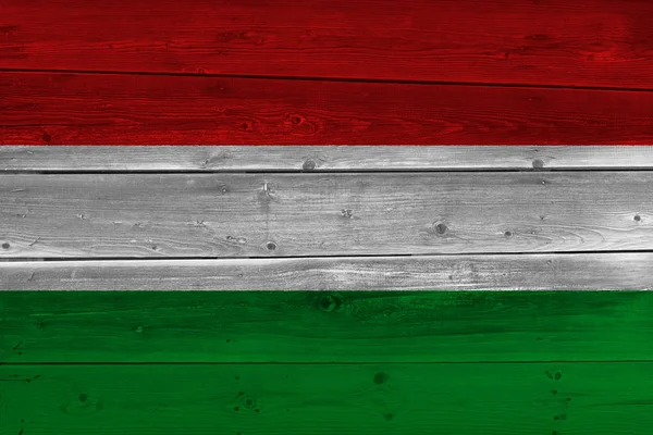 hungary flag painted on old wood plank