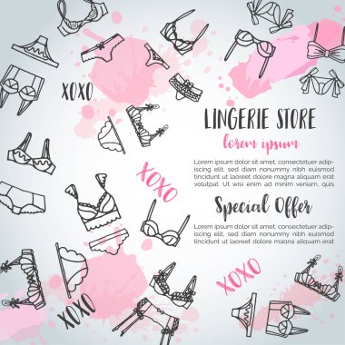 İç çamaşırı yatay moda sutyen ve PA. afiş. Üstbilgi şablonu vektör çizim Lingeries web