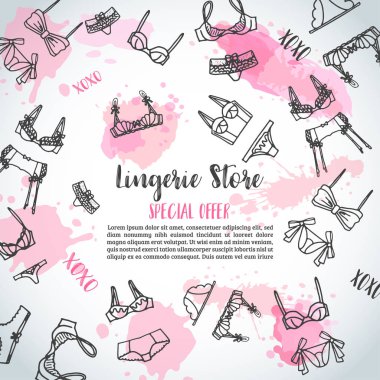 İç çamaşırı yatay moda sutyen ve PA. afiş. Üstbilgi şablonu vektör çizim Lingeries web