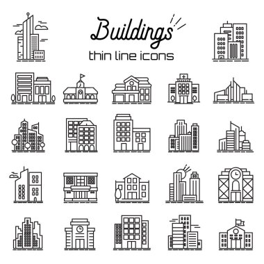 Simgeler binada. Vektör simgeler hattı şehir, Genel Müdürlük ve binalar