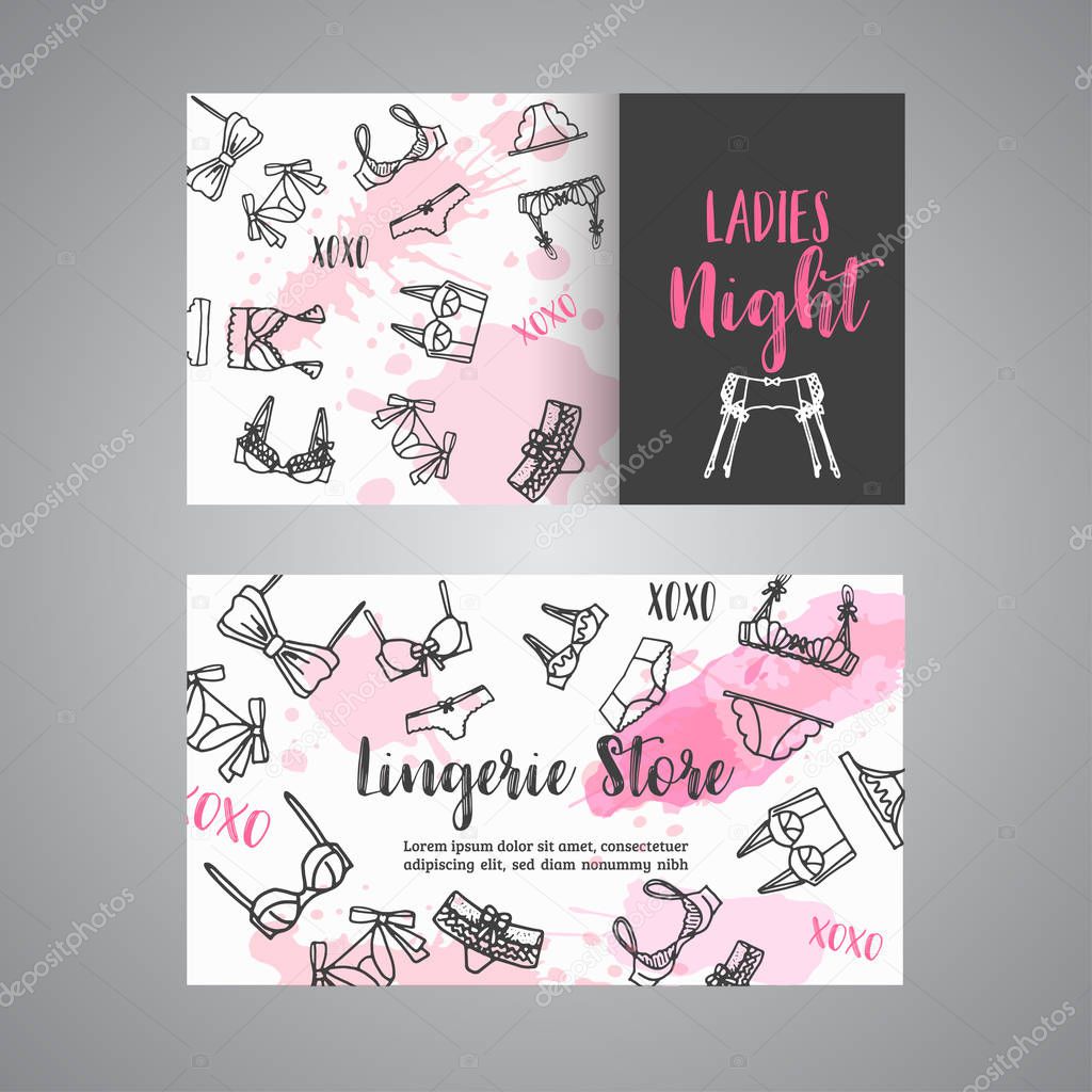 Lingerie shop business card Fashion bra and pantie. Web header template Vector illustration