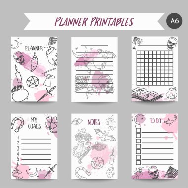 El Cadılar Bayramı printables şablon çekilmiş. Korku gecesi planlayıcısı. Spooky parti organizatör vektör