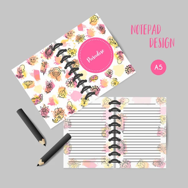 Diseño organizador conflores Notas para niñas con elementos florales de colores. Impresiones botánicas Vecto — Vector de stock