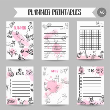 Printables ile kedi doğurmak. Organizatör tasarım kızlar için kedi aşık vektör çizim Cute kitten kroki için notlar