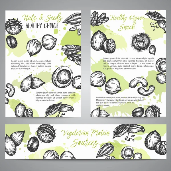 Nuts and Seeds background collection hand drawn vector illustration with Nuts and Seeds elements, Vintage retro style — Stock Vector