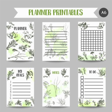 Otlar ve baharatlar mutfak kitabı. Ot, bitki, baharat el çizilmiş notlar tasarım. Gıda planlayıcısı, recepies Organik bahçe otlar gravür. Botanik skeçler ile Yemek Kitabı