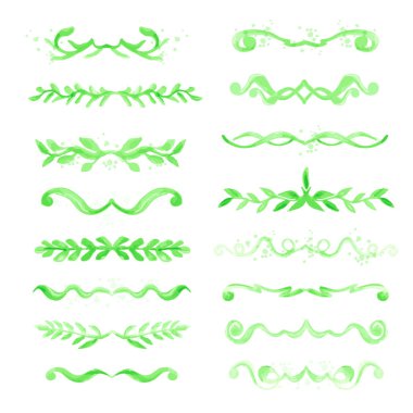 Suluboya taklit tarzı bölücüler izole. Flourishes kaligrafik tasarım girdapelemanları set Süsler el fırça Vektör illüstrasyon ile boyanmış