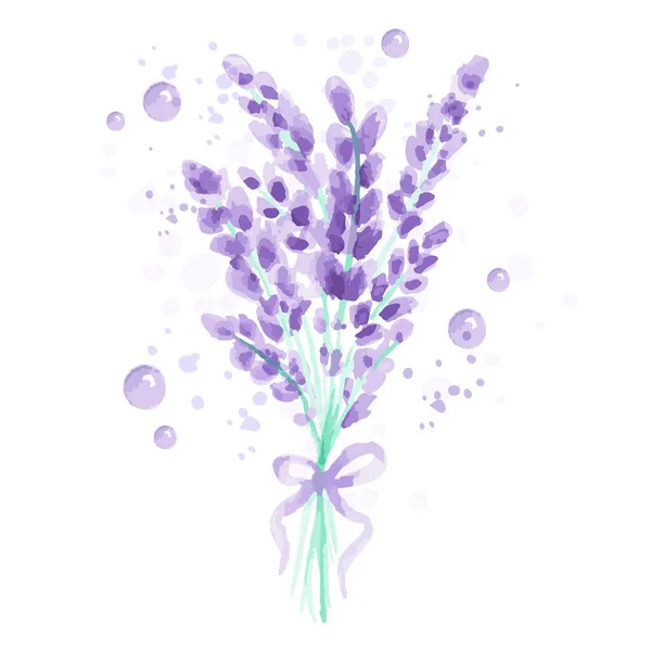 Fundo de lavanda com flores. Design de imitação aquarela com pintura salpicos ilustração estilo Provence. Desenho para cartões de felicitações, convites — Vetor de Stock