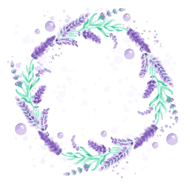 Corona de lavanda Diseño con salpicaduras de pintura acuarela Ilustración vectorial — Vector de stock