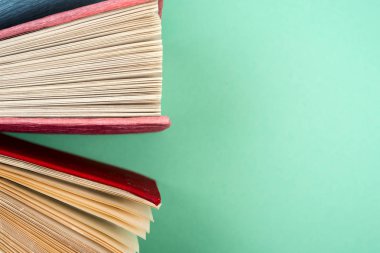 Bir daire içinde parlak renkli ciltli kitapların Üstten Görünüm.
