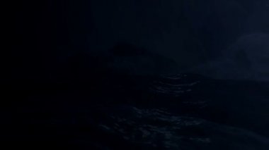 Bir ada Lightning'ler altında fırtınalı bir denizde lekelenme