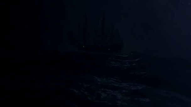 Plující loď unášená uprostřed velké bouře na moři