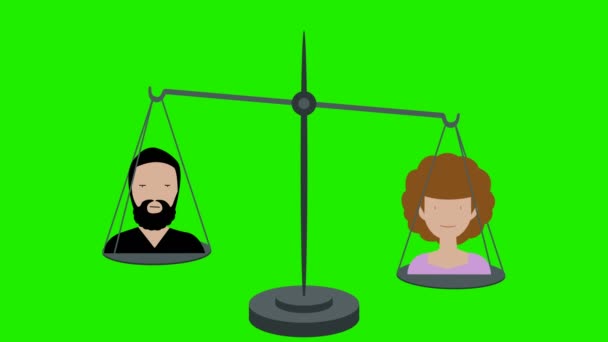 Mérleg Férfi Közötti Egyenlőtlenség Zöld Képernyő — Stock videók