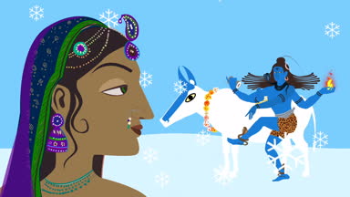 Lord Shiva Nandi ve Parvati Kailash Dağı'nda