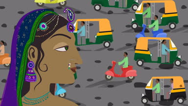 Meşgul bir Hint sokak geleneksel Hint Hindu kadın