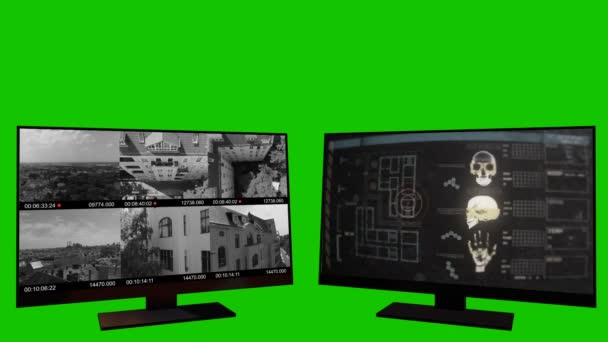 Security Monitors Green Screen — Stock Video