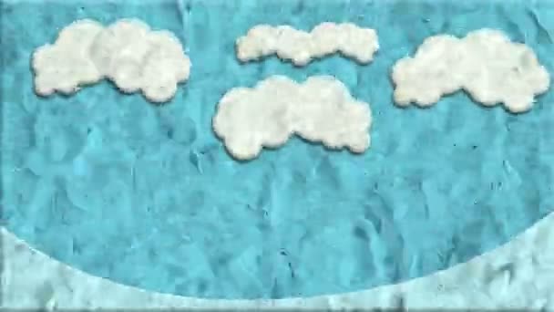 ストップ モーションで粘土で作られた青い空白い雲 — ストック動画