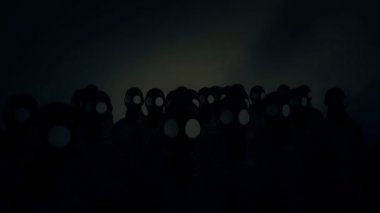 Nükleer bir felaketten gaz maskeleri grubu