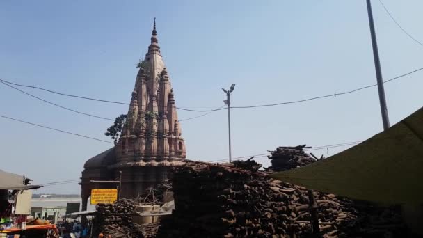 Tempio Legno Ghat Fiamme Varanasi — Video Stock