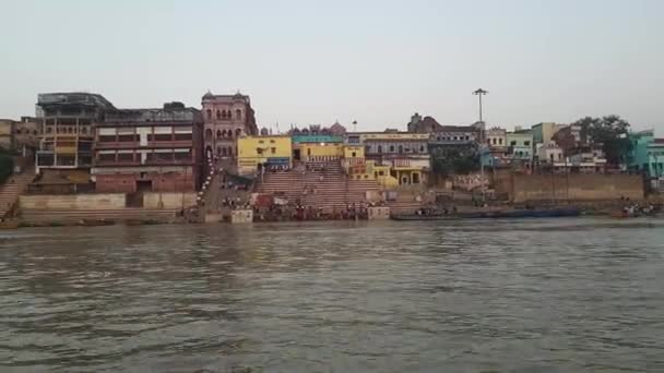 Ghat Varanasi Skott Från Båt Ganges Floden — Stockvideo