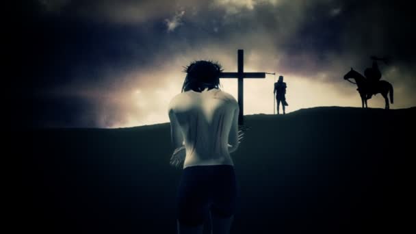 耶稣走到十字架和罗马士兵 — 图库视频影像
