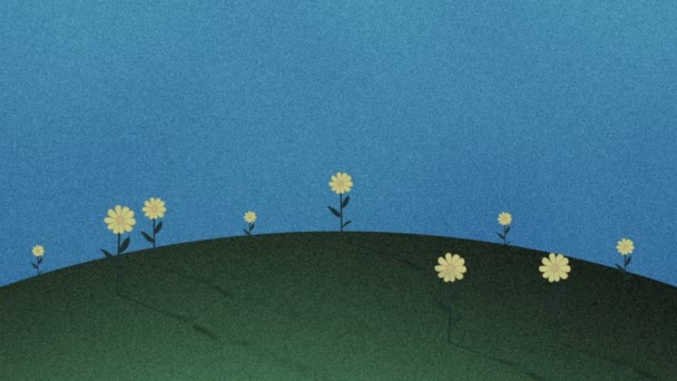 ヒルズと花のレトロ素材背景 — ストック動画