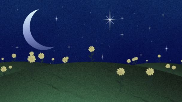 Crescente Lua Estrelas Flores Estilo Papercut — Vídeo de Stock