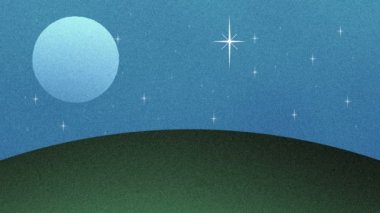 Dolunay ve Retro karikatür tarzı yıldızlarda