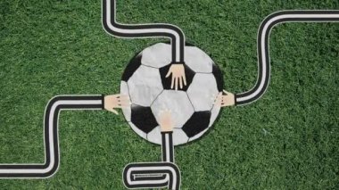 Uzun el bir futbol topu kesme Retro tarzı konfeti ile montaj