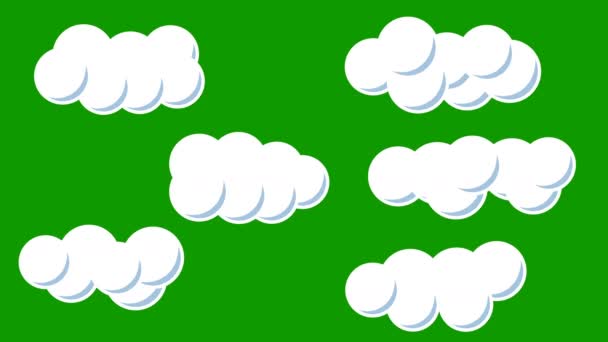 グリーン スクリーン背景の漫画のスタイルでのアニメーションの雲のセット — ストック動画