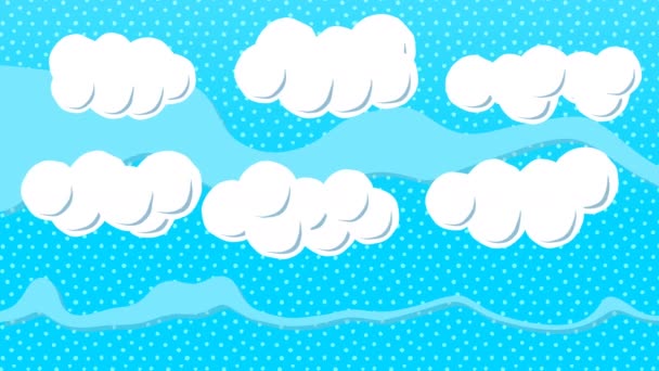 Cute Cartoon Wolken Animatie Blauwe Hemel — Stockvideo