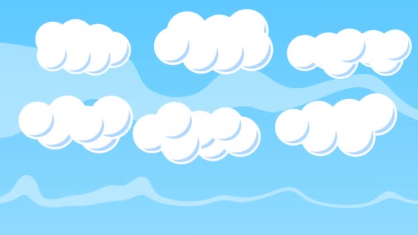 Nubes Blancas Dibujos Animados Moviéndose Cielo Azul — Vídeo de stock
