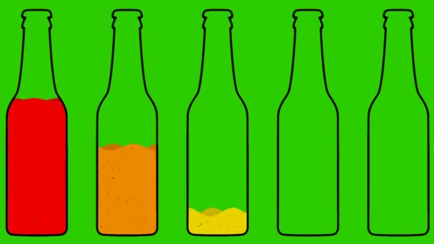 Cartoon Vector Bottles Filling Animation Green Screen — Stock Video