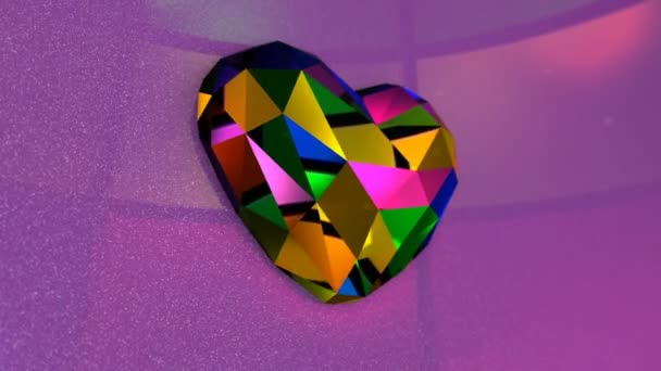 Coeur Forme Diamant Très Coloré Avec Lumières Scintillantes — Video