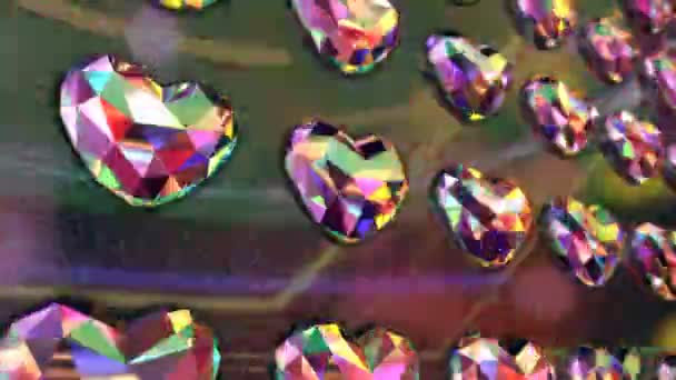 非常充满活力的五颜六色的心形状的钻石墙闪烁 — 图库视频影像