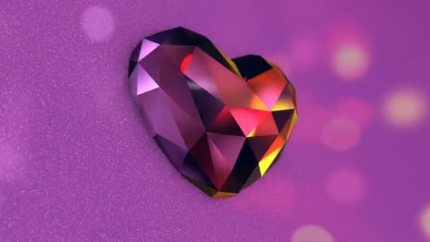 Hermoso Diamante Colorido Forma Corazón Sobre Fondo Rosa — Vídeos de Stock