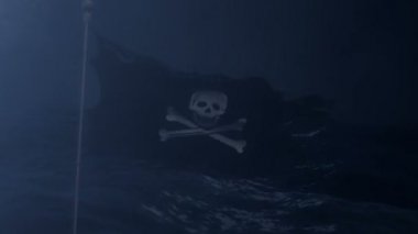 Bir fırtına ortasında korsan bayrağı Jolly Roger