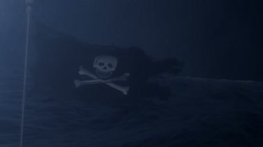 Bir fırtına ortasında Jolly Roger korsan bayrağı