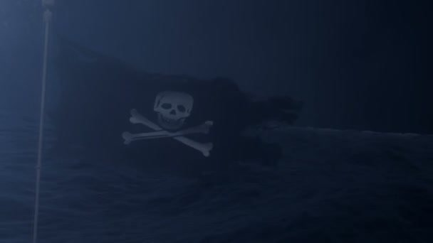 Jolly Roger Bandera Pirata Medio Una Tormenta — Vídeo de stock