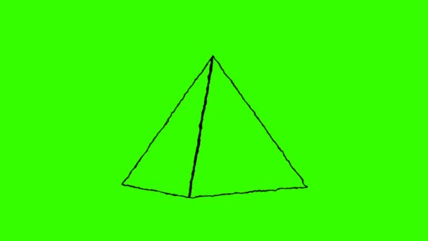 Handskizze Pyramide Dreht Sich Nahtloser Schleife Grüner Bildschirm — Stockvideo