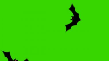 Yeşil ekranda ekran üzerinden uçan karikatür Halloween yarasalar