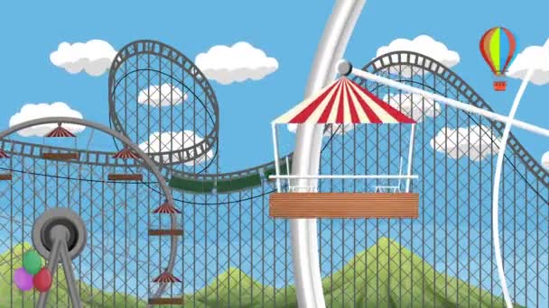 Amusement Park Giant Wheel Roller Coaster — Stock Video