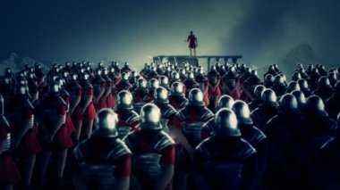 Roman Centurion Yağmur Altında Bir Lejyon Önünde Bir Konuşma Yapar